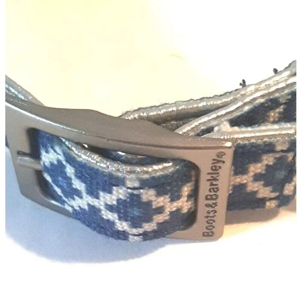 Small Boots and Barkley Dog Collar Blue Silver Geometric Design